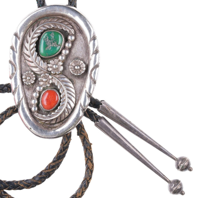 Vintage Navajo Sterling - Turquoise and coral bolo tie