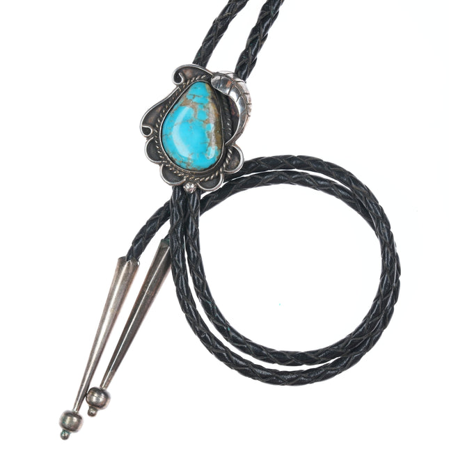 Vintage Native American Sterling pear shaped turquoise bolo tie