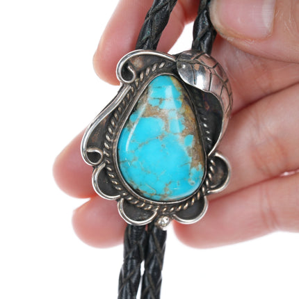 Vintage Native American Sterling pear shaped turquoise bolo tie