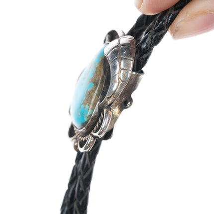 Vintage Native American Sterling pear shaped turquoise bolo tie