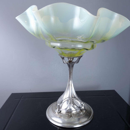 c1900 WMF Vaseline Opalescent Glass Art Nouveau Centerpiece