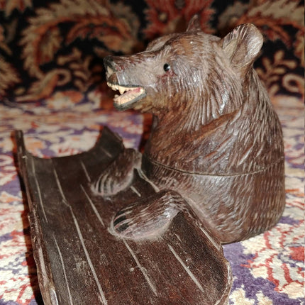 古董熊手工雕刻黑森林墨水瓶 c.1900