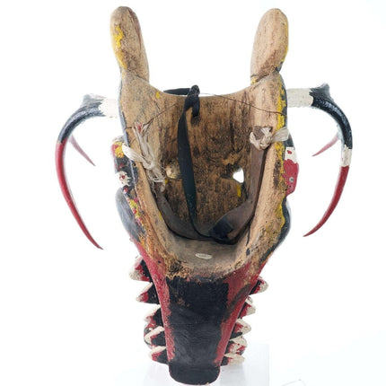 Vintage Mexican Diablo Dance mask with 8 point deer antlers and snakes