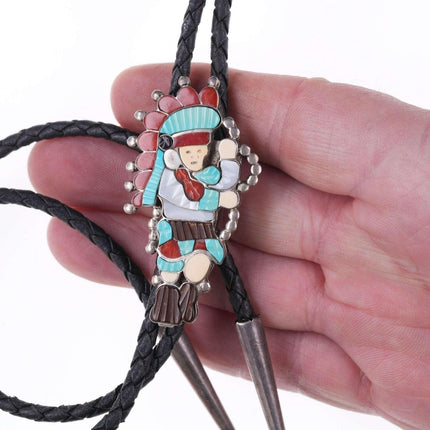 Vintage Lavonne Lalio Zuni carved multi-stone inlay bolo tie