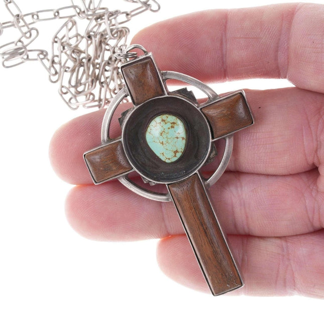 Vintage Native American silver ironwood/turquoise cross