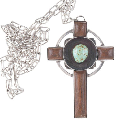 Vintage Kreuz aus silbernem Eisenholz/Türkis der amerikanischen Ureinwohner