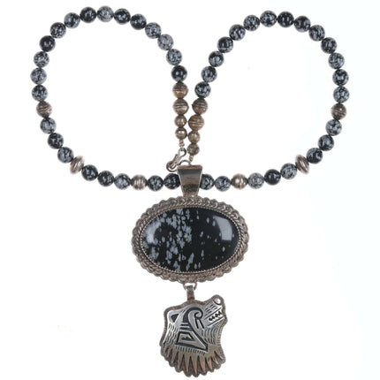 Vintage Native American sterling and black jasper necklace
