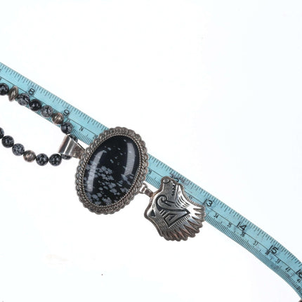 Vintage Native American sterling and black jasper necklace