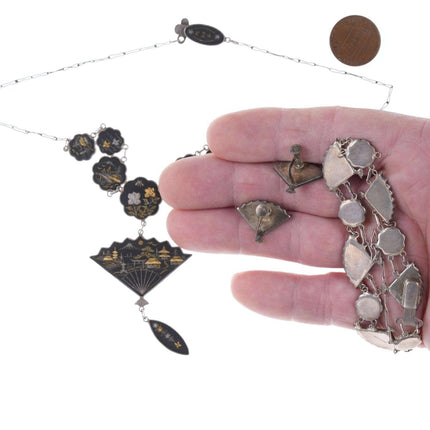 复古日本纯大马士革混合金属项链、手链和耳环套装