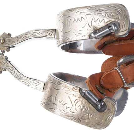 Vintage Engraved western cowboy spurs Made in China