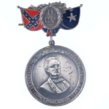 Seltene 1908 Austin Texas Centennial of the Birth of Jefferson Davis United Confederate Veterans Medal