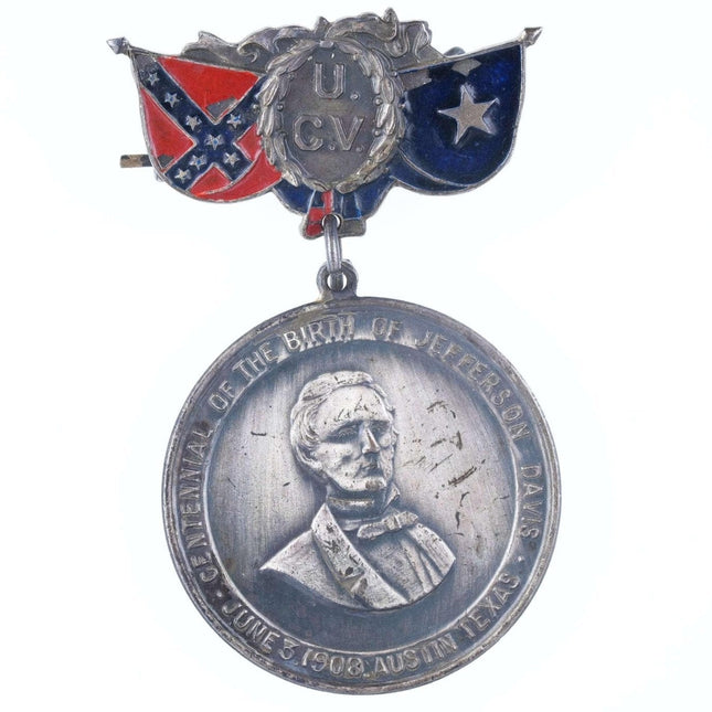 罕见 1908 年德克萨斯州奥斯汀杰斐逊·戴维斯诞辰一百周年纪念联合邦联退伍军人奖章