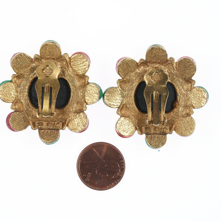 Vintage Jay Strongwater Clip-on earrings Gold-tone Gripoix Style