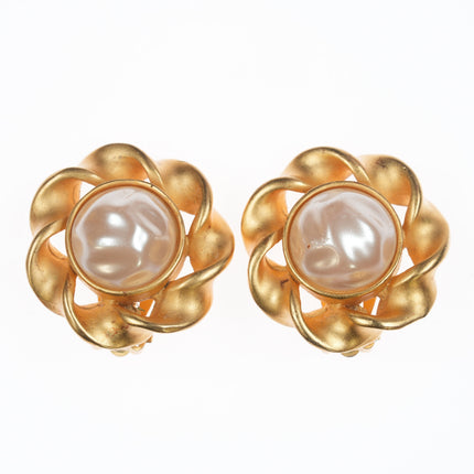 Vintage Karl Lagerfeld Gold-tone and Faux Mabe pearl clip-on earrings