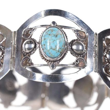 Vintage Mexican Sterling turquoise art glass bracelet