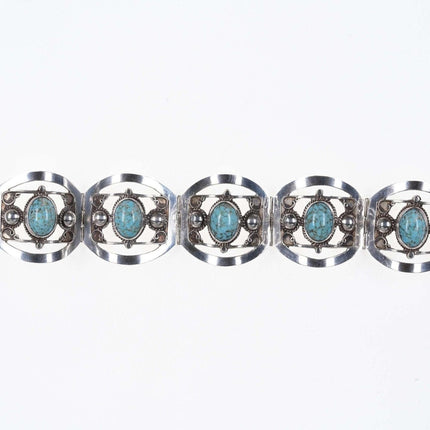 Vintage Mexican Sterling turquoise art glass bracelet