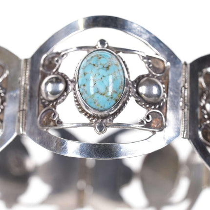 Vintage Mexican Sterling turquoise art glass bracelet