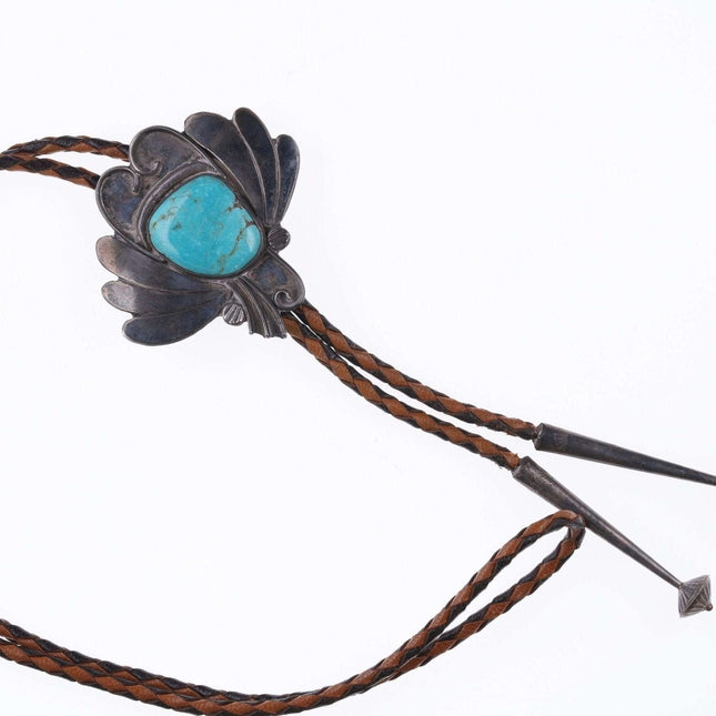 Vintage Navajo Sterling and turquoise bolo tie b