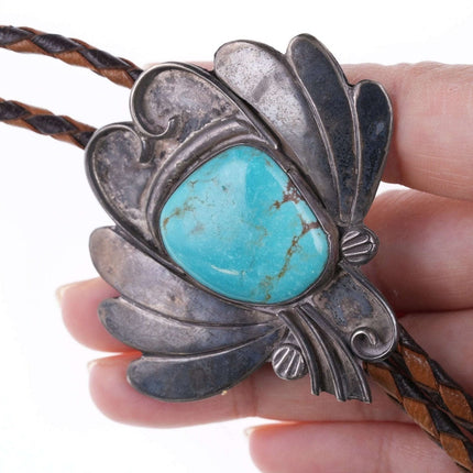 Vintage Navajo Sterling and turquoise bolo tie b