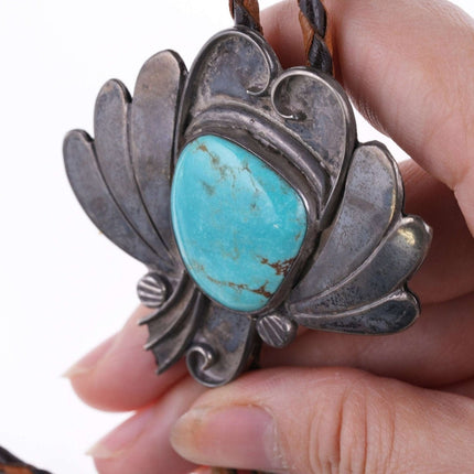 Vintage Navajo Sterling and turquoise bolo tie b