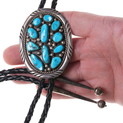 Vintage Navajo Sterling and turquoise cluster bolo tie