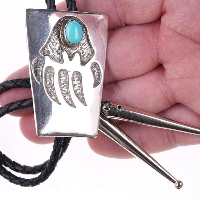Vintage Native American Sterling and turquoise bolo tie w