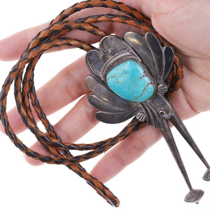 Vintage Navajo Sterling and turquoise bolo tie b
