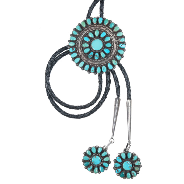 Vintage Native American Silver and turquoise cluster bolo tie