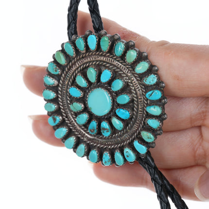 Vintage Native American Silver and turquoise cluster bolo tie