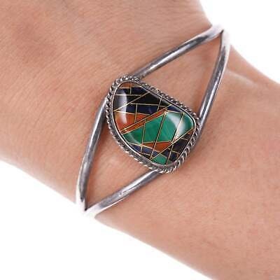 Vintage Native American Sterling Multi-Stone channel inlay bracelet