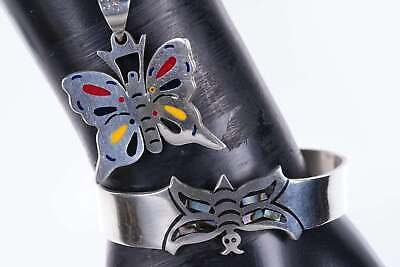 Vintage Mexican sterling butterfly cuff and pendant