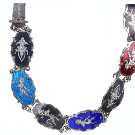 Vintage Multicolor enamel Siam Sterling bracelet 6 5/8"