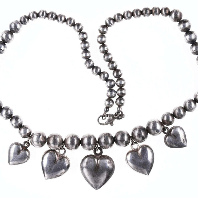 Vintage Italian Sterling Hearts Beaded Necklace  18"