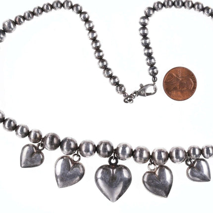 Vintage Italian Sterling Hearts Beaded Necklace  18"