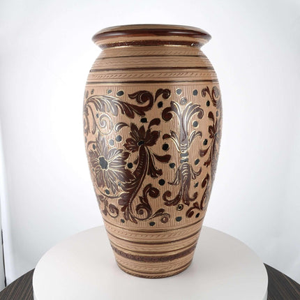 Huge Antique Deruta Umbrella Stand/Floor Vase with Unusual Incised Decoration