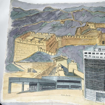 Grace Lai (1927-2010) 水彩画，描绘正在建设中的中国北京摩托罗拉办事处。