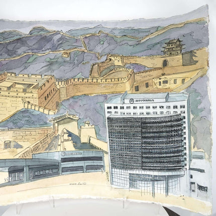 Grace Lai (1927-2010) 水彩画，描绘正在建设中的中国北京摩托罗拉办事处。