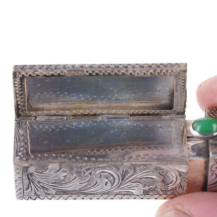 Engraved Italian 800 Silver Lipstick Case Vintage Holder w/ Mirror Compact w