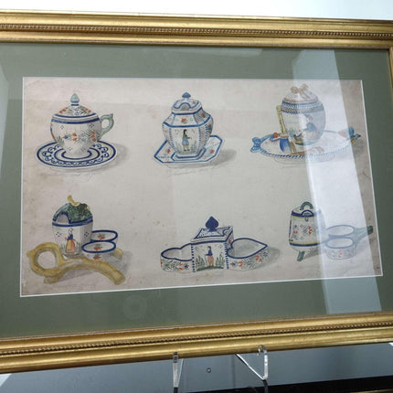 c1900 Henriot Quimper Prototype Watercolor Sheet from the Factory 1