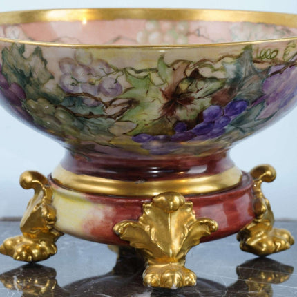 c1900 Hand Painted Limoges Punch bowl w/ Stand
