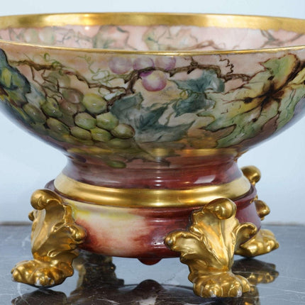 c1900 Hand Painted Limoges Punch bowl w/ Stand