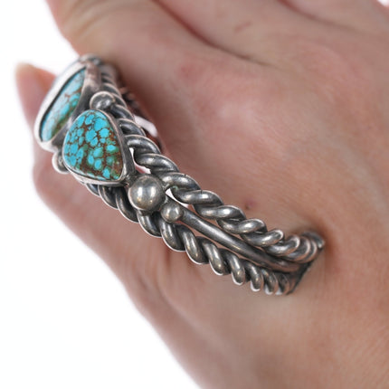 6.5" c1940's Navajo #8 Turquoise twisted silver wire cuff bracelet