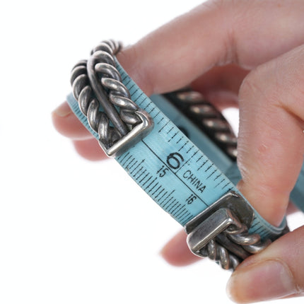 6,5" c1940er Navajo #8 Türkis gedrehtes Silberdraht-Manschettenarmband
