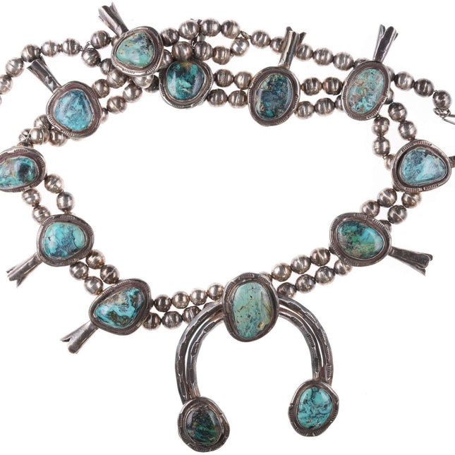 Vintage Navajo Silver and turquoise squash blossom necklace c