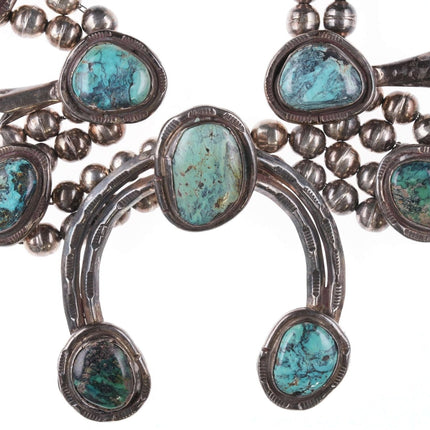 Vintage Navajo Silver and turquoise squash blossom necklace c