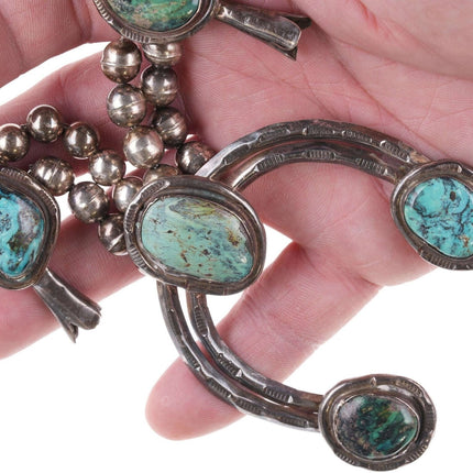 Vintage Navajo Silver and turquoise squash blossom necklace c