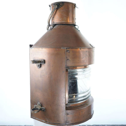 Huge Antique Copper Kerosene Ships lantern with glass lens