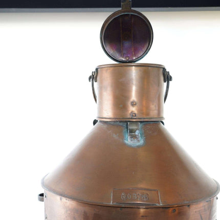 Huge Antique Copper Kerosene Ships lantern with glass lens