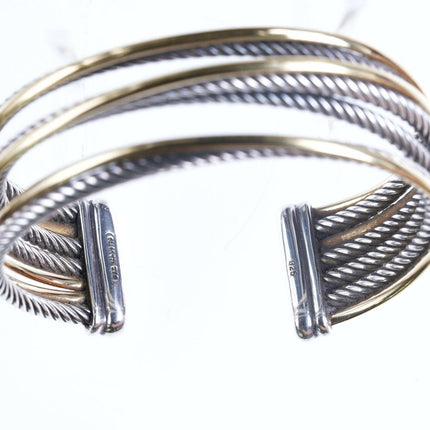 David Yurman 18k Gold 925 Sterling Silver Cable Crossover Four-Row Cuff Bracelet