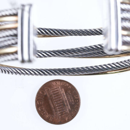 David Yurman 18 Karat Gold 925 Sterling Silber Cable Crossover Vierreihiges Manschettenarmband